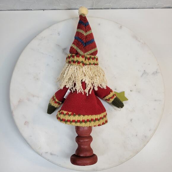 Four Star Primitive Santa Holding Star Plush 9" Wood Pedestal Handmade 2006 - Picture 10 of 16